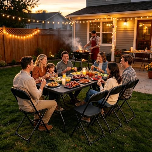 7-Piece Black Plastic 8FT Folding Table with 6 Black Folding Chair - Image 2