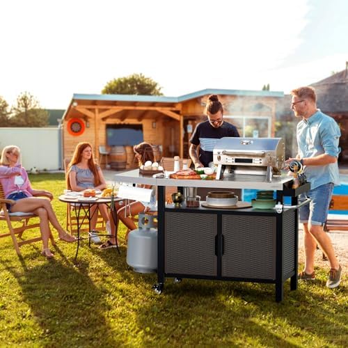 onlyfire 53" Rolling Kitchen Island Cart with XL Stainless Steel Tabletop - Image 6