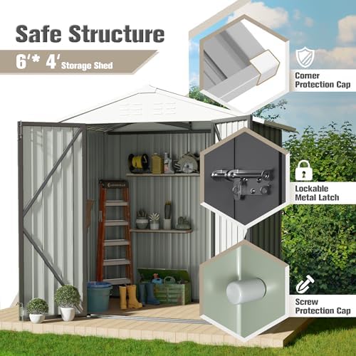 JUMMICO Metal Outdoor Storage Shed 6 x 4 FT Metal Shed with Lockable Door,Waterproof Garden Tool Shed Storage House for Backyard Patio Lawn,Grey - Image 3