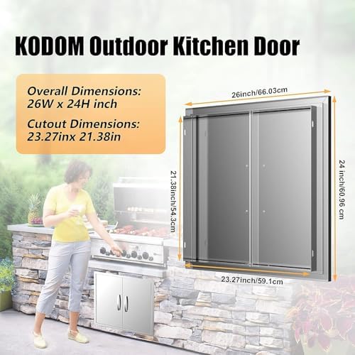 Outdoor Kitchen Doors 26W x 24H Inch, Double BBQ Access Doors 304 Stainless Steel for Outdoor Kitchen Cabinet Grill Station or BBQ Island - Image 2