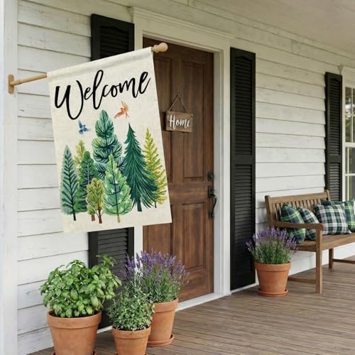 CROWNED BEAUTY Spring Summer House Flag Green Trees Double Sided 28x40 Inches Large Burlap Welcome Holiday Seasonal Yard Decoration for Outside Porch - Image 3