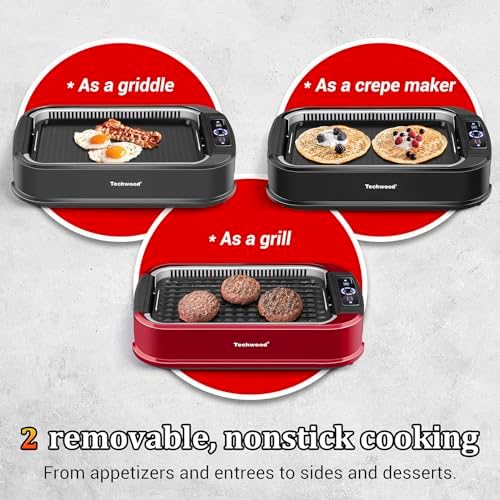 Indoor Smokeless Grill, Techwood 1500W Electric Indoor Grill with Tempered Glass Lid, Portable Non-stick BBQ Korean, Turbo Smoke Extractor Technology, Drip Tray& Double Removable Plate, Black - Image 4