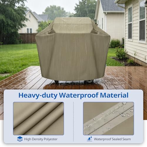 SunPatio Heavy Duty Waterproof 60 Inch Grill Cover for Outdoor Grill, Taupe - Image 3