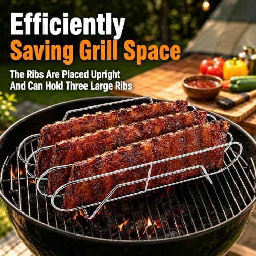 Rib Rack for Smoking –Rib Racks for Grilling and Smoking for 3 Full Racks of Ribs– Fits 18" Smoker, Weber, Kamado, Traeger – BBQ Grill Accessories for Men & Meat Lovers（15", Silver, 1 Pack） - Image 5