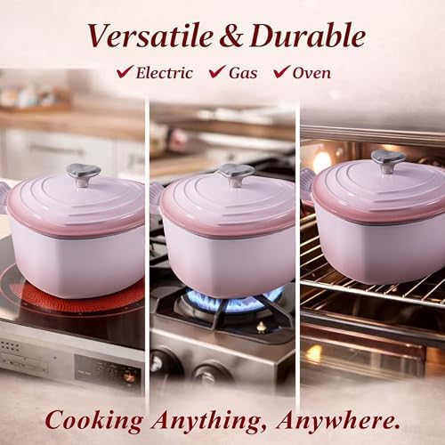 Mabeeze Heart Shaped Dutch Oven, Enameled Cast Iron, 2 Qt Pink - Image 4