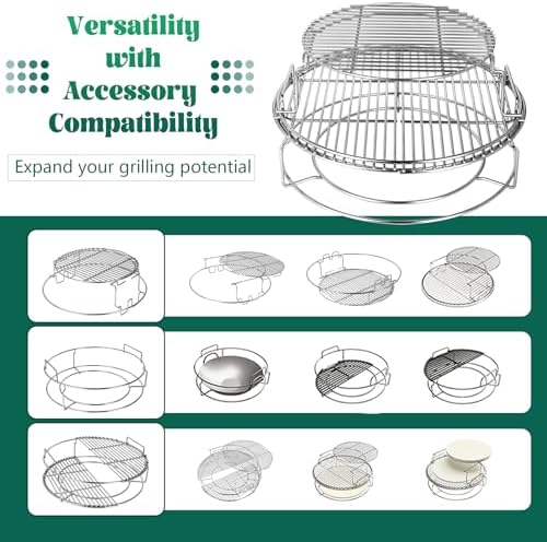 Eggspander for Large Big Green Egg 5 Piece Kit BGE Stainless Grill Expander Rack Conveggtor Basket Half Moon Cooking Stack Rack Extender Grate Pizza Rotisserie Smoking Rib Rack - Image 7