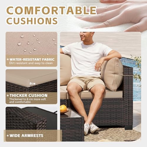 LEVELEVE 9 Pieces Outdoor Patio Furniture Sets,Rattan Conversation Sectional Set,Manual Weaving Wicker Patio Sofa,w/Table&Ottoman - Image 3