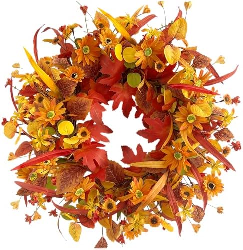 Pinkpum 22" Fall Wreath Front Door Artificial Daisy Wall Decor Autumn by Pinkpum