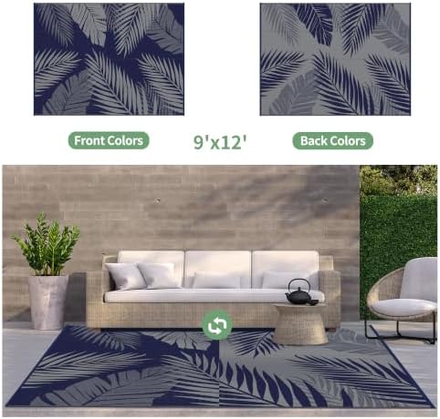 GENIMO Outdoor Rug, Waterproof Plastic Rugs for Patio, 9'x12' Blue Grey - Image 2