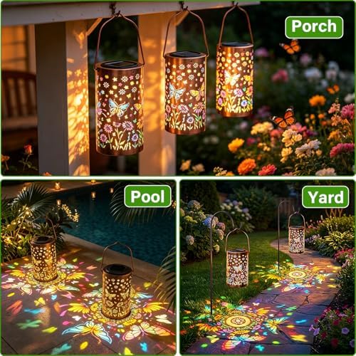 Colorful Butterfly Solar Lanterns Outdoor Decor, Garden Decor Gifts for Women Mom Sister Grandma, LED Hanging Solar Lantern Lights Outside for Table Yard Lawn Garden Path Porch - Image 4