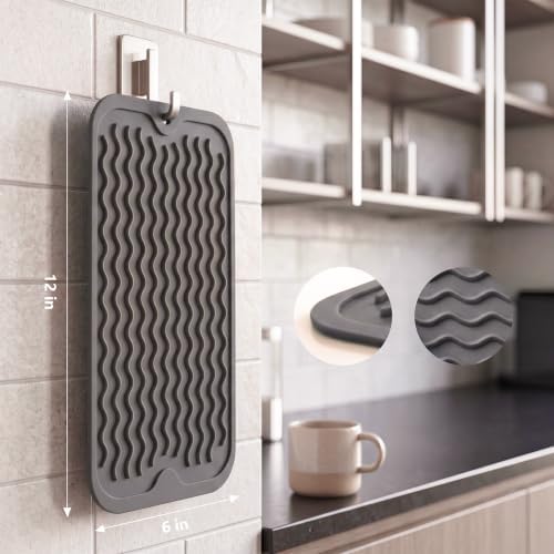 MicoYang Silicone Dish Drying Mat for Multiple Usage,Easy clean,Eco-friendly,Heat-resistant Silicone Mat for Kitchen Counter or Sink,Refrigerator or Drawer Liner Grey S 12 inches x 6 inches - Image 2