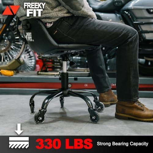 Rolling Shop Stool with Wheels, Rolling Short Stool with Back Support, 360° Swivel Garage Chair, Height Adjustable Chair 330lb Heavy Duty for Spa Salon Massage Tattoo (Black) - Image 3