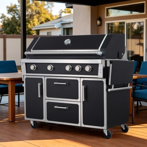 Black 49" Stainless Steel Natural Gas Grill, 4 Burners & Infrared Burner by Dvasovio