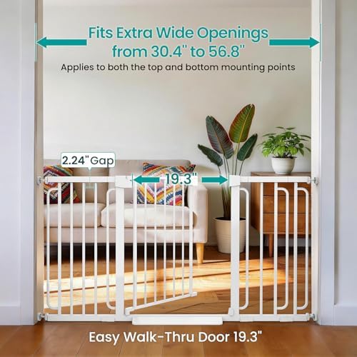 Cumbor 30.4-56.8" Extra Wide Baby Gate, Auto Close Dual Lock Dog Gate White - Image 2