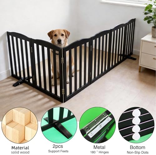 Freestanding Dog Gate Indoor,Doggie Gate Foldable Pet Gates for Doorways,Stairs or Hallways, Wooden Black Pet Gate for the House, Pet Fence with Support Feet Included,24 "Height-6 Panels - Image 5