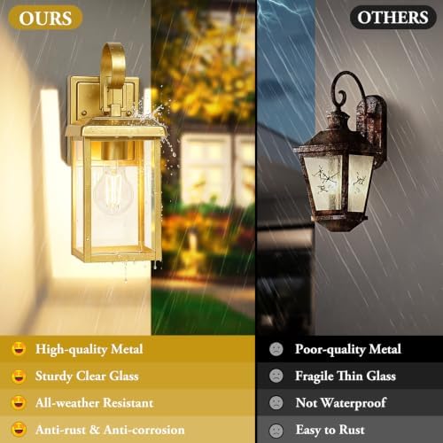 BesLowe 2-Pack Outdoor Wall Light Fixtures, Modern Porch Sconces, Gold - Image 2