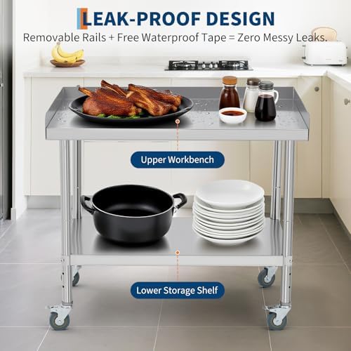 Stainless Steel Equipment Stand, Prep Table Metal Table w/Wheel - Image 3