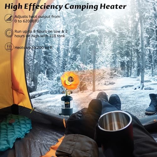 Propane Heater 6200BTU, Camping Portable Outdoor Heater with USB Lighter and Cylinder Stand, for Outdoor Space, Patio, Finshing, Hunting,Open Work(Fuel not included) - Image 4