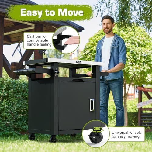 NUUK Grill Table with Storage Cabinet, Outdoor Grill Cart Pizza Oven Table with Wheels, Stainless Steel Top Kitchen Island 20"x30" Rolling Prep Station Outdoor Bar Cart for BBQ, Deck, Backyard - Image 4