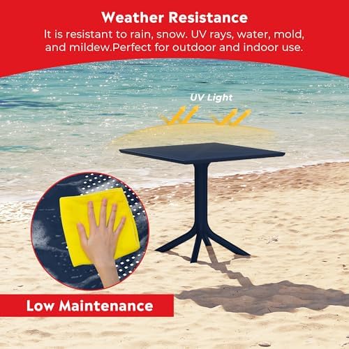 Costaelm Patio Dining Table for 4, Square PP Patio Table, 4-Person Weather Resistant Porch Tables for Outside Poolside Deck Lawn Garden Backyard, Navy Blue - Image 6