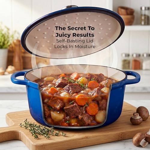 Zulay Kitchen 6.4QT Enameled Cast Iron Dutch Oven Pot with Lid, Heavy-Duty Soup Pot for Stews, Braising, Roasting & Sourdough Bread Baking, Oven Safe up to 500°F - Blue - Image 4