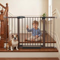 Mumeasy 29.7–51 Inch Extra Wide Baby Gate for Stairs, Extra Long Indoor Dog Gate for Doorways, Pressure Mounted Walk Thru Child Gate with Auto-Close, No-Drill Safety Pet Gate with Door for House,Brown by Mumeasy-FocusonBabyPetSafetyGate