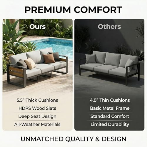 ZANDOR Aluminum Outdoor Patio Furniture Set with Table,4 Seat, Grey - Image 4