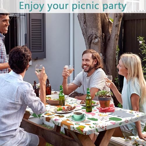 Picnic Table Cover with Bench Covers, Camping Essentials, Jungle Animal Cute Waterproof Windproof Camping Tablecloth, Fitted Tablecloth Cover with Elastic Edge for Indoor Outdoor 30x72 Inch - Image 2