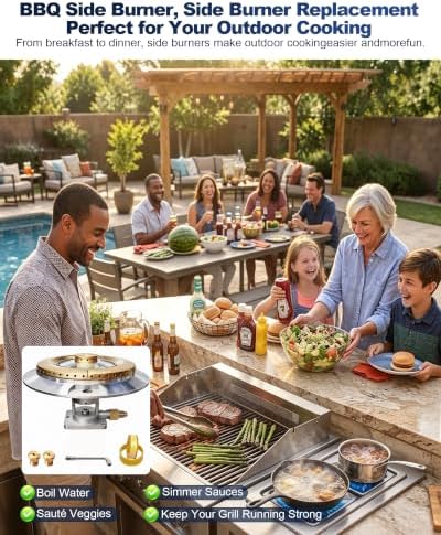 BBQ Grill Side Burner Replacement Kit, 6" Side Burner Head, Burner Base, LP/NG Orifices & Tool &, for Single/Double Outdoor Kitchen Burners, for Lion/Blaze/Sunstone/Summerset/Jenn Air Built-In Grill - Image 3
