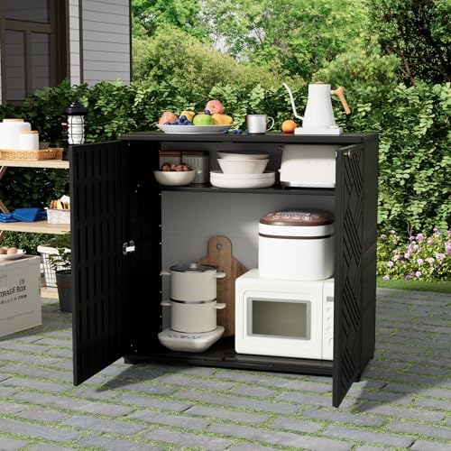 HOMSPARK Indoor/Outdoor Storage Cabinet with Doors, 34”x15”x34” HDPE Plastic Storage Box for Bedroom, Bathroom, Living Room, Balcony, Multi-Purpose for Daily Tools, Black - Image 6