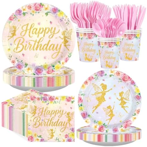 168 Pcs Glod Glitter Fairy Birthday Party Decorations, Serves 24 by Greencian