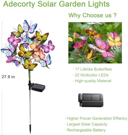 Adecorty Solar Garden Lights Solar Lights Outdoor Waterproof Decorative 4 Pack with 88 LED 68 Butterfly Solar Lights for Garden Yard Decor Christmas Decorations, Gifts for Mother's Day Mom - Image 3