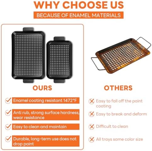 2PCS Grill pan: Grill topper for outdoor grill - Non-stick enamel coating grill topper suitable for camping, picnic, party - Image 4