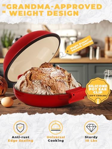 Dutch Oven Bread Baking Pot with Lid 6QT Enameled Cast Iron Oven, Gradient Red Design & Complete Sourdough Kit (Banneton Basket, Dough Tools, Silicone Sling) for Artisan Bread Making - Image 3