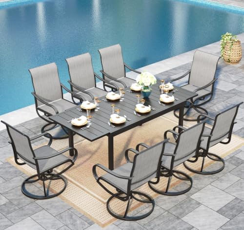 Sophia & William Extendable Outdoor Dining Set for 8, Grey Swivel Chairs by SophiaWilliam