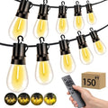 Outdoor Patio String Lights: S14 Shatterproof Bulb Outside Waterproof Light - 150FT 45M Remote Dimmable Connectable Hanging Outdoor Electric Lighting - Garden Backyard Yard Gazebo Porch Party by Vozuji