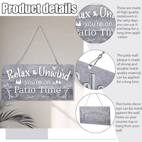 Hotop Metal Patio Sign Vintage Wall Decor for Outdoor, 10 x 5", Gray - Image 3