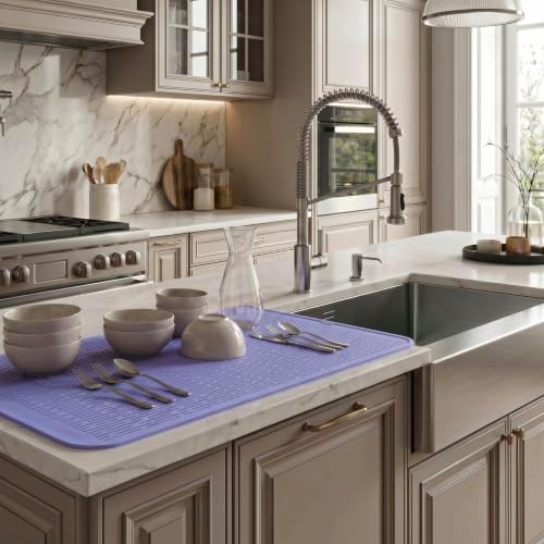 MicoYang Silicone Dish Drying Mat for Multiple Usage,Easy clean,Eco-friendly,Heat-resistant Silicone Mat for Kitchen Counter or Sink,Refrigerator or Drawer Liner Light Purple 4XL 32 inches x 18 inches - Image 5