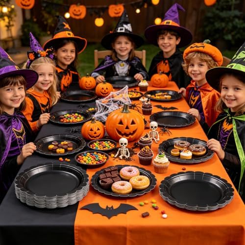 NatNarr 30 Pcs Black Paper Plates 9" Scalloped Halloween Dessert Cake Plate - Image 5