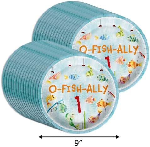 Ofishally One Fishing 1st Birthday Party Supplies Large 9" Paper Plates in Bulk 32 Piece - Image 2