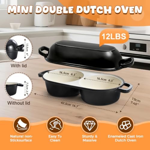 Mini Double Dutch Oven for Sourdough Bread Baking, 2.6QT (Black) - Image 2