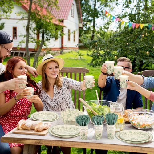 Kochorie 400 Pieces Sage Green Disposable Tableware Sets, Green and White Flower Party Supplies Set with Plates Cups Napkins Cutlery Serves 50 for Wedding Birthday Bridal Shower Party Decorations - Image 6