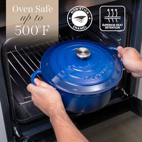 Cast Iron Pot with Lid-Non-Stick Ovenproof Enamelled Casserole Pot, Oven Safe up to 500° F-Sturdy Dutch Oven Cookware - Dark Blue, 5-Quart, 24cm by- Nuovva - Image 5
