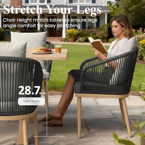 LayinSun 7 Pieces Outdoor Patio Dining Set, Aluminium Rectangular Dining Table and Wicker Rattan Chairs Set for Outside Backyard, Poolside - Image 5