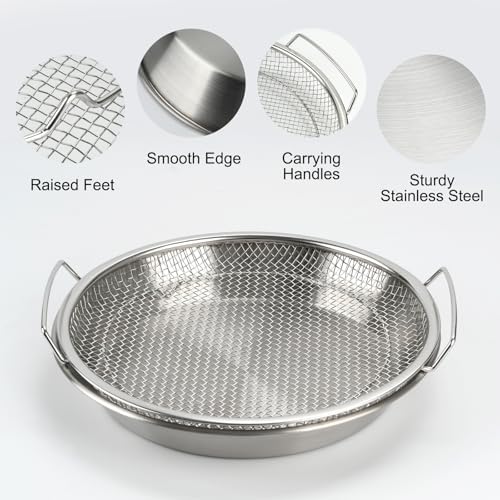 Oil Filter Tray, Stainless Steel Mesh Drain Basket Colanders Air Fryer Accessories for Fried Food Draining Rack Barbecue Grill Tray Net Draining Pan Strainer for Vegetable Dessert (8.7 Inch) - Image 2