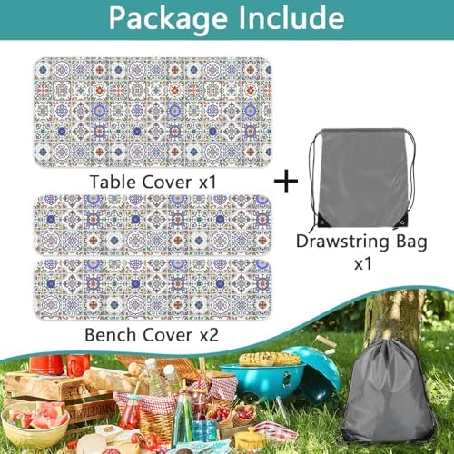 Picnic Table Cover with Bench Covers, Camping Essentials, Buffalo Plaid Waterproof Windproof Camping Tablecloth, Fitted Tablecloth Cover with Elastic Edge, for Garden & Outdoor, 3 PCS, 30x72 Inch - Image 7