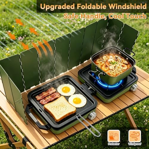 2 Burner Camping Stove with Cooking Set, 24000 BTU Propane Stove, Green - Image 3