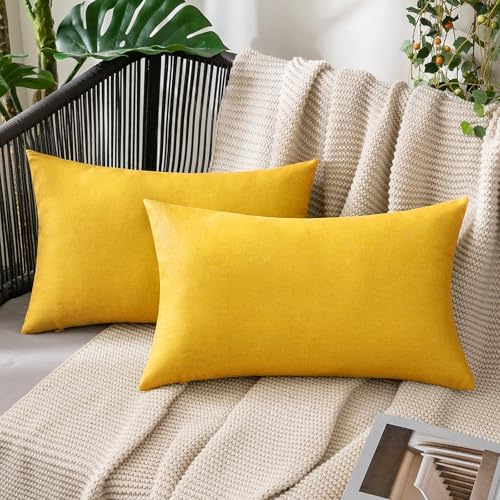 MIULEE Pack of 2 Decorative Outdoor Solid Waterproof Throw Pillow Covers polyester Garden Farmhouse Cushion Cases for Summer Patio Tent Balcony Couch Sofa 20x12 Inch Mustard Yellow by MIULEE