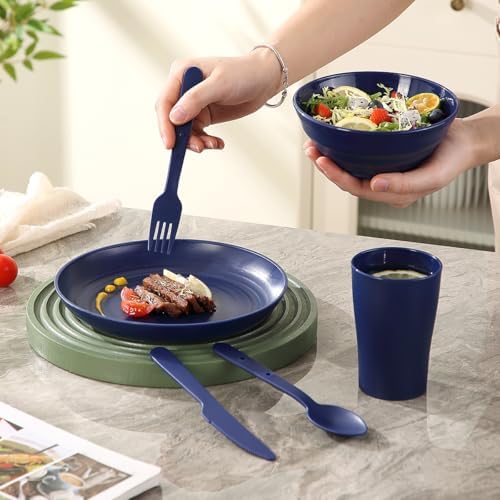 Camping Mess Kit for 2 with Bowl, Plate, Cup, Spoon, Fork, Knife and Carry Bag, Plastic Camping Accessories Essentials Gear for Couple Travel, Picnic, Outdoor, Easy to Carry - Image 5