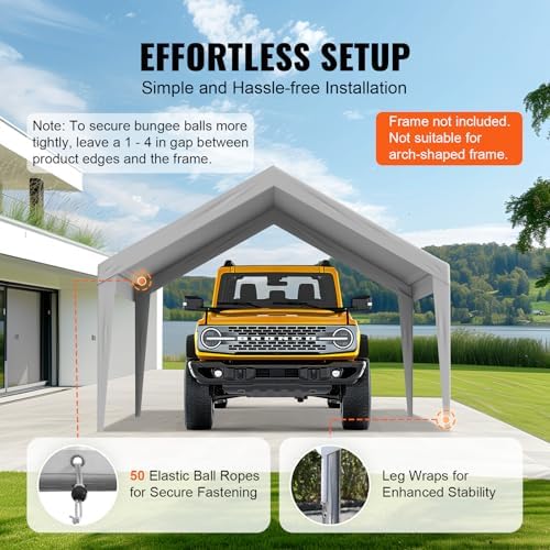 VEVOR Carport Replacement Canopy Cover 13 x 20 ft, Garage Top Tent Shelter Tarp Heavy-Duty Waterproof & UV Protected, Easy Installation with Ball Bungees,Grey (Only Top Cover, Frame Not Include) - Image 5
